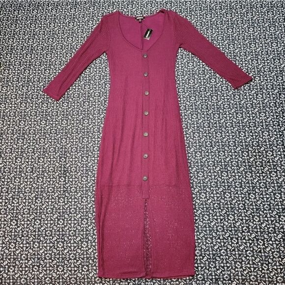 Express Ribbed Button Midi Dress - Picture 1 of 11